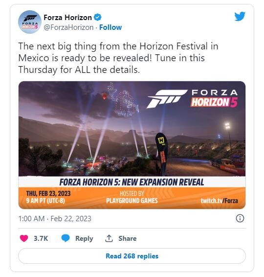 《极限竞速:地平线5》新扩展包将于本周五公布