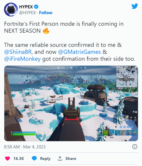 传闻:《堡垒之夜》将在下一季更新中推出第一人称模式