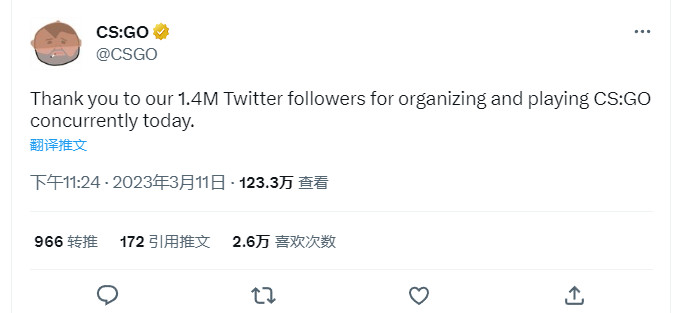 《CS:GO》Steam在线峰值超140万 十年来首次