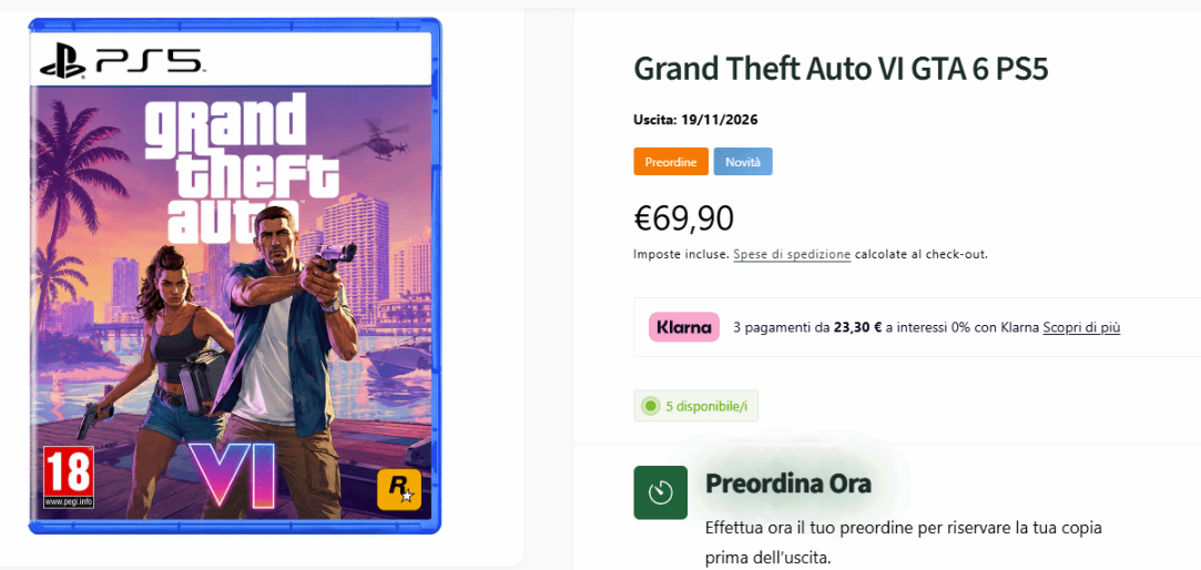 《GTA6》线下开启限量预购：售价仅为69.9欧元！